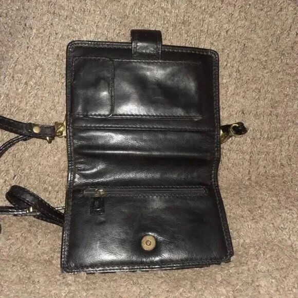 MANCINI-Fine Leather Goods-Unisex Black Crossbody Clutch Organizer-Excellent - Picture 6 of 6
